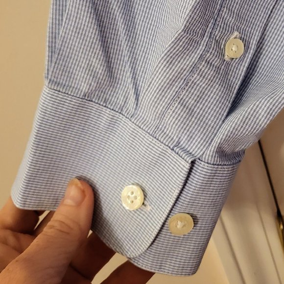 Perry Ellis Portfolio Blue and White Pin-Striped Shirt Sz 16 w/32 X 33 - Picture 6 of 9
